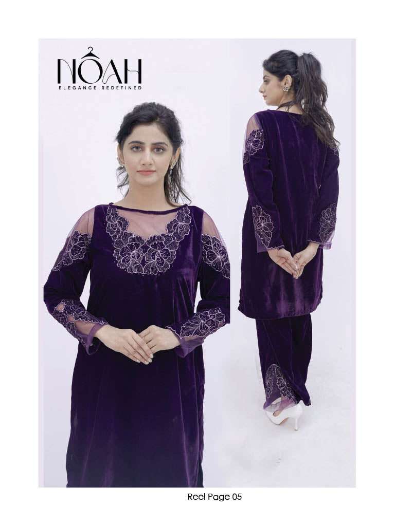 2 pc- Embroided Velvet Suit