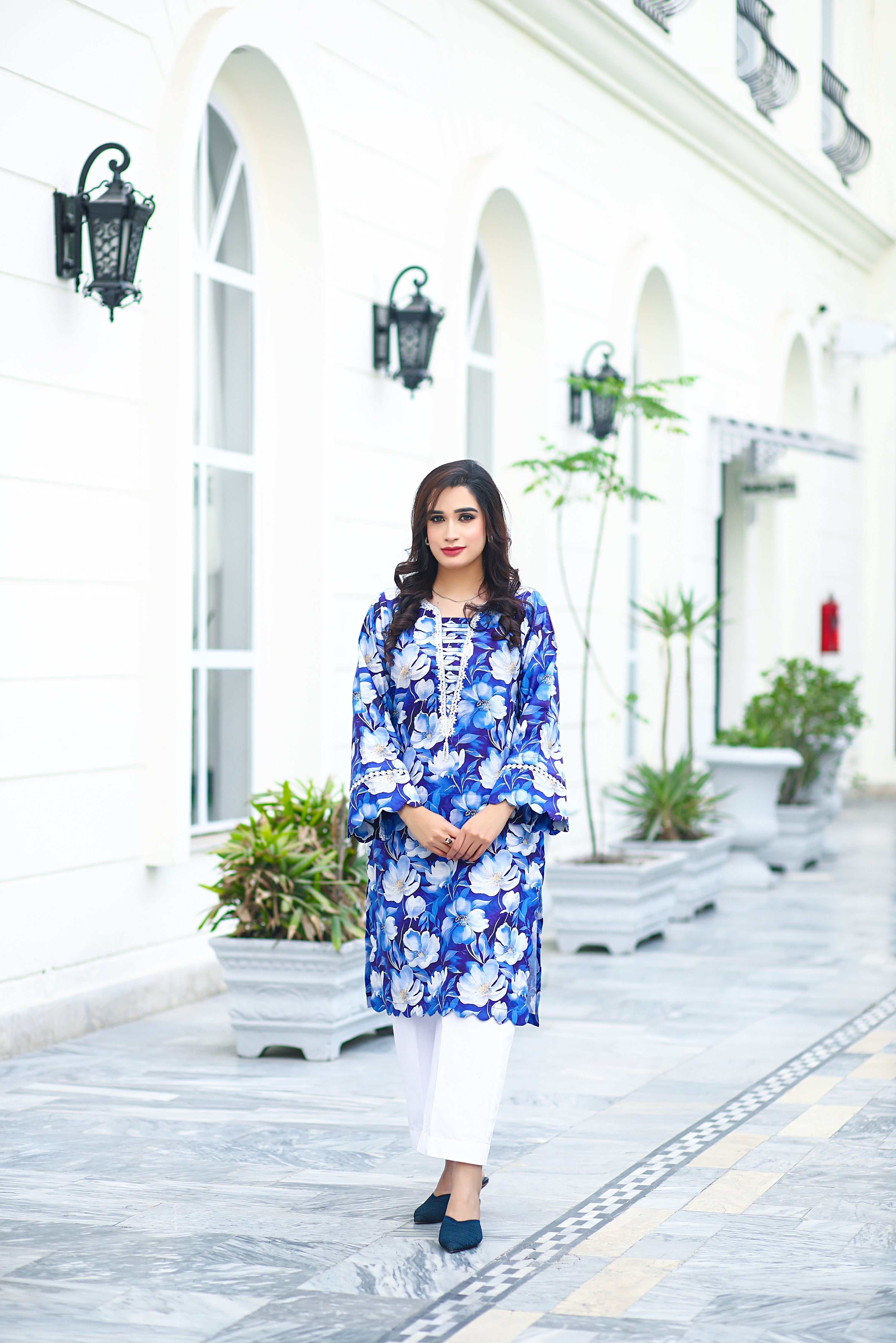 2pc- Blue Flower Khaddar Suit