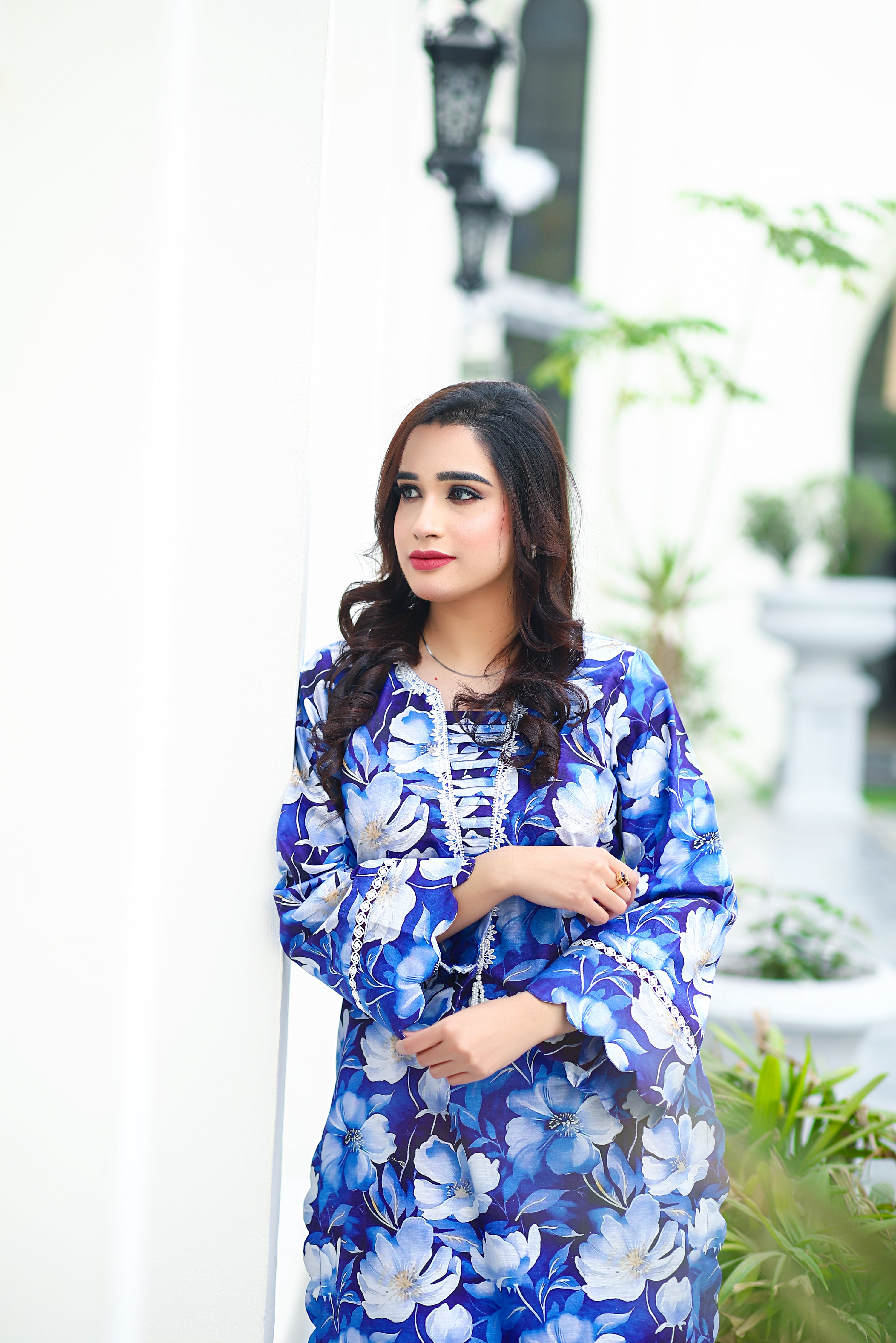 2pc- Blue Flower Khaddar Suit