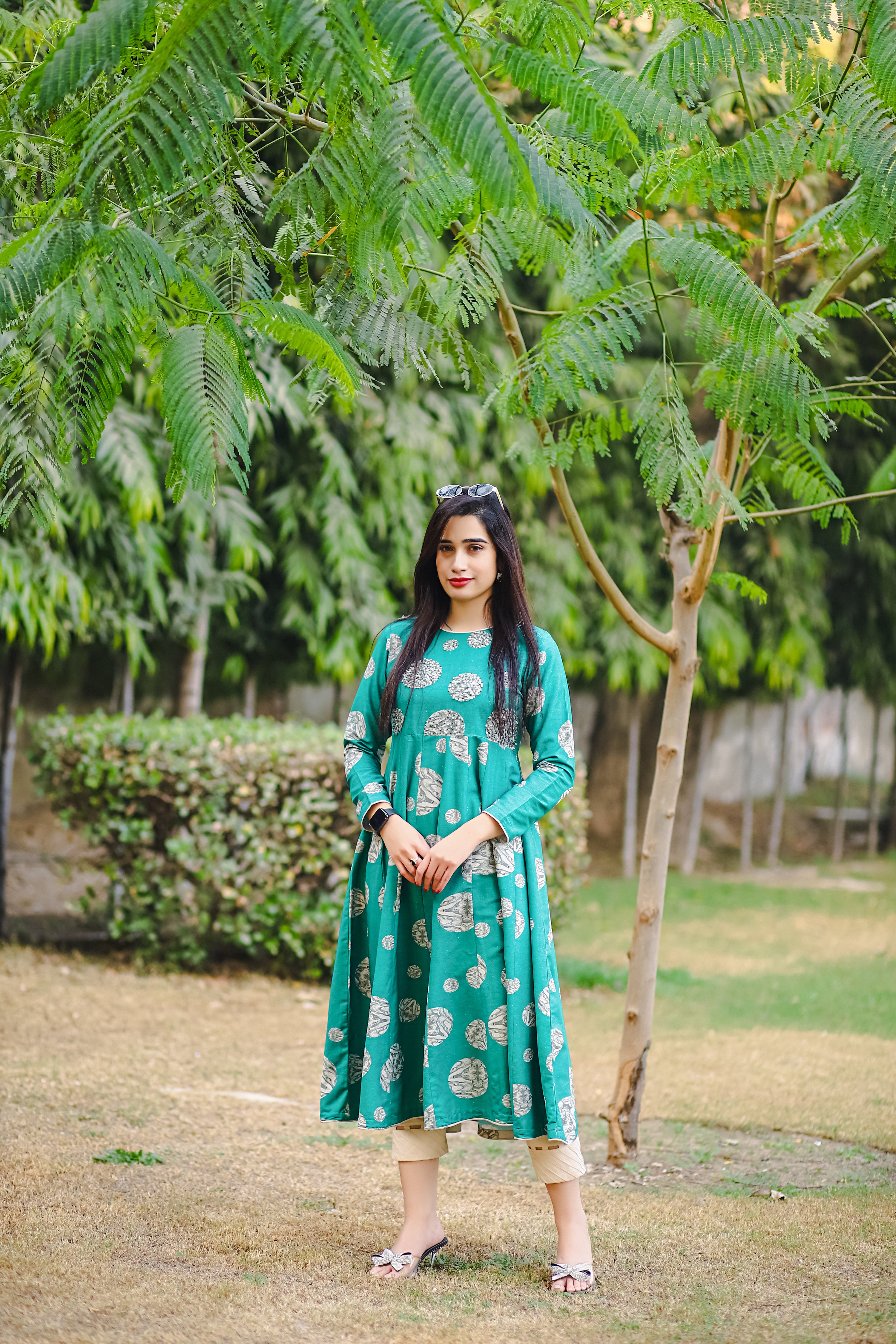 Embellished Polka Dot Green Frock