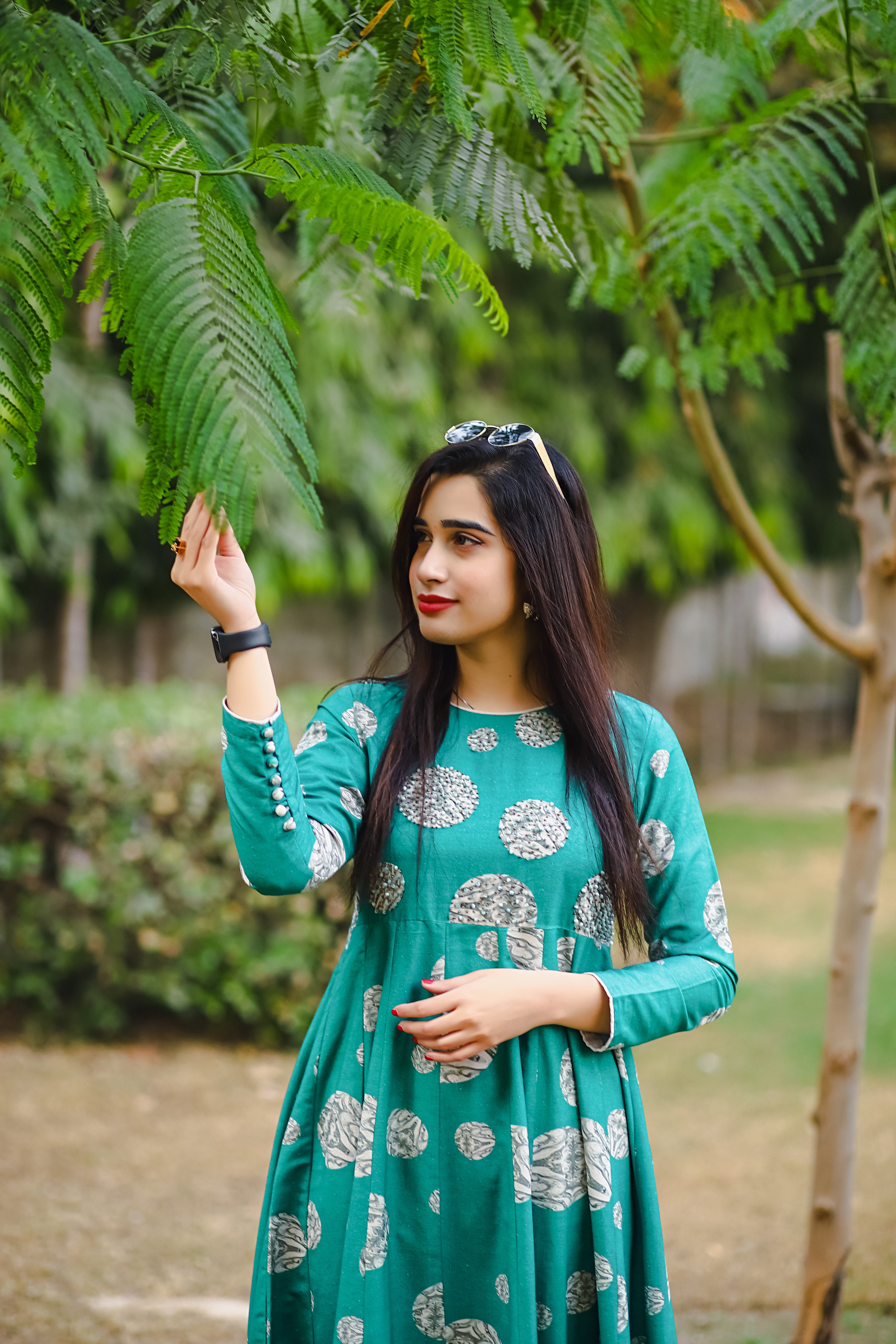 Embellished Polka Dot Green Frock