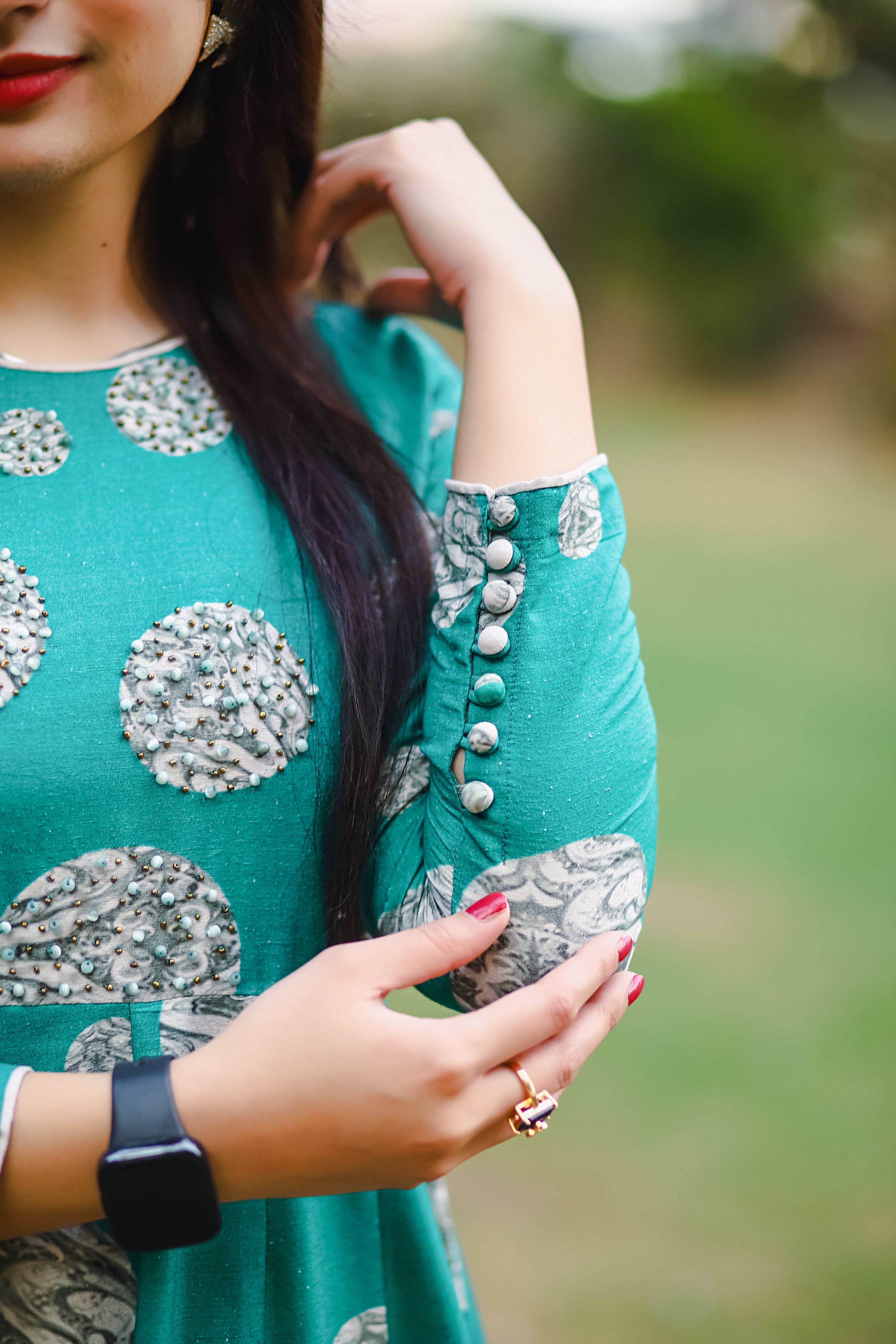 Embellished Polka Dot Green Frock