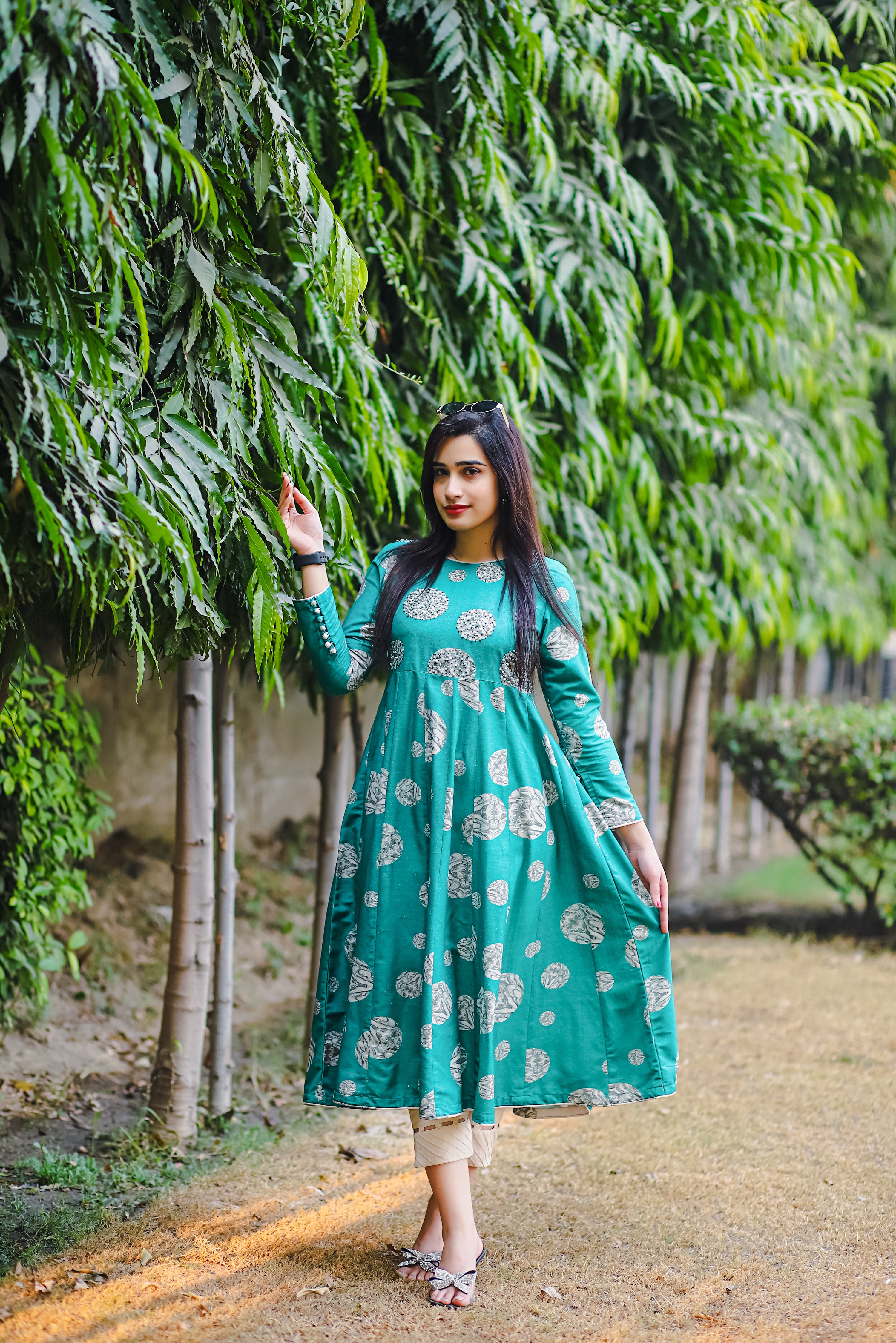 Embellished Polka Dot Green Frock