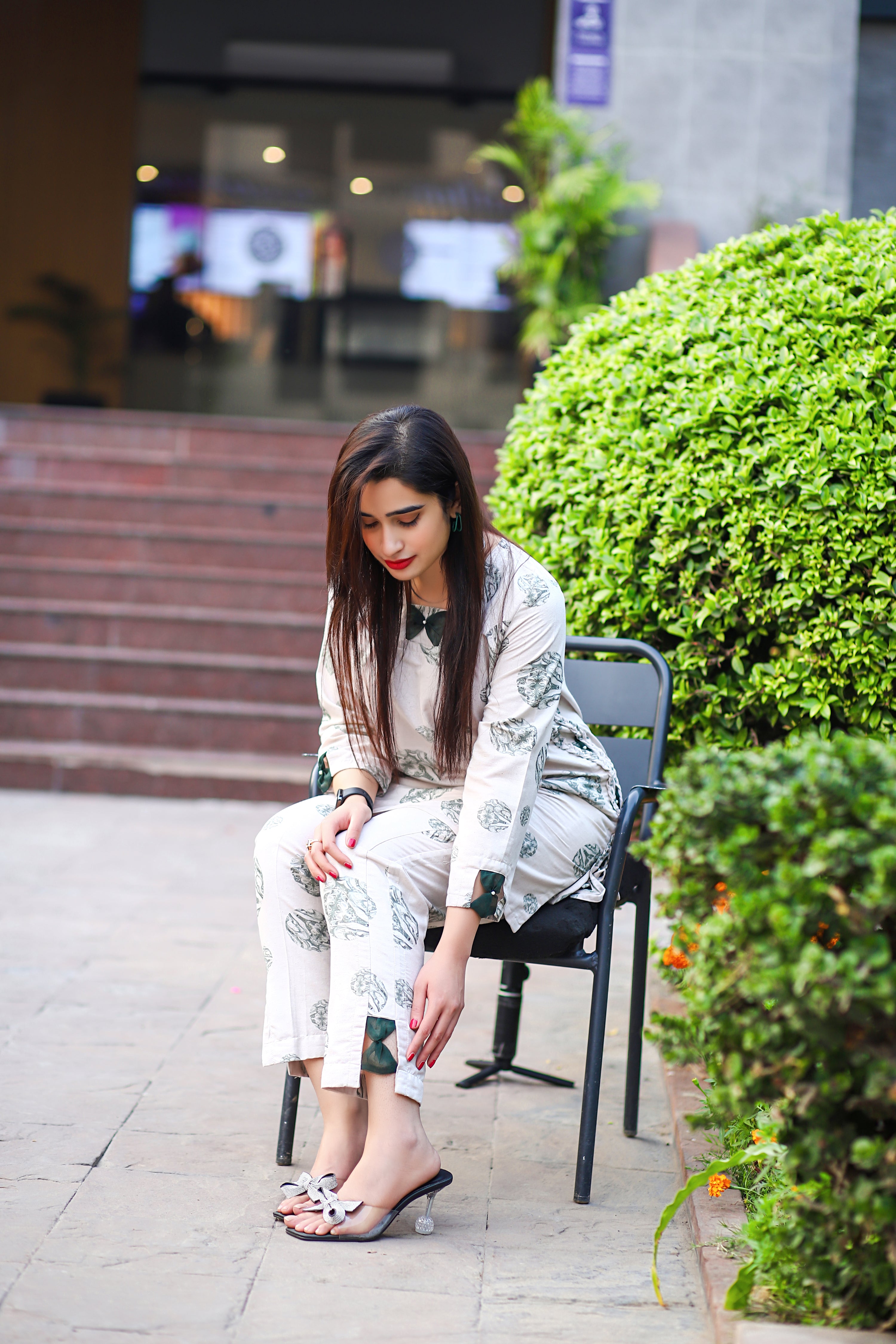 2pc - Pristine White Botanical Printed Suit