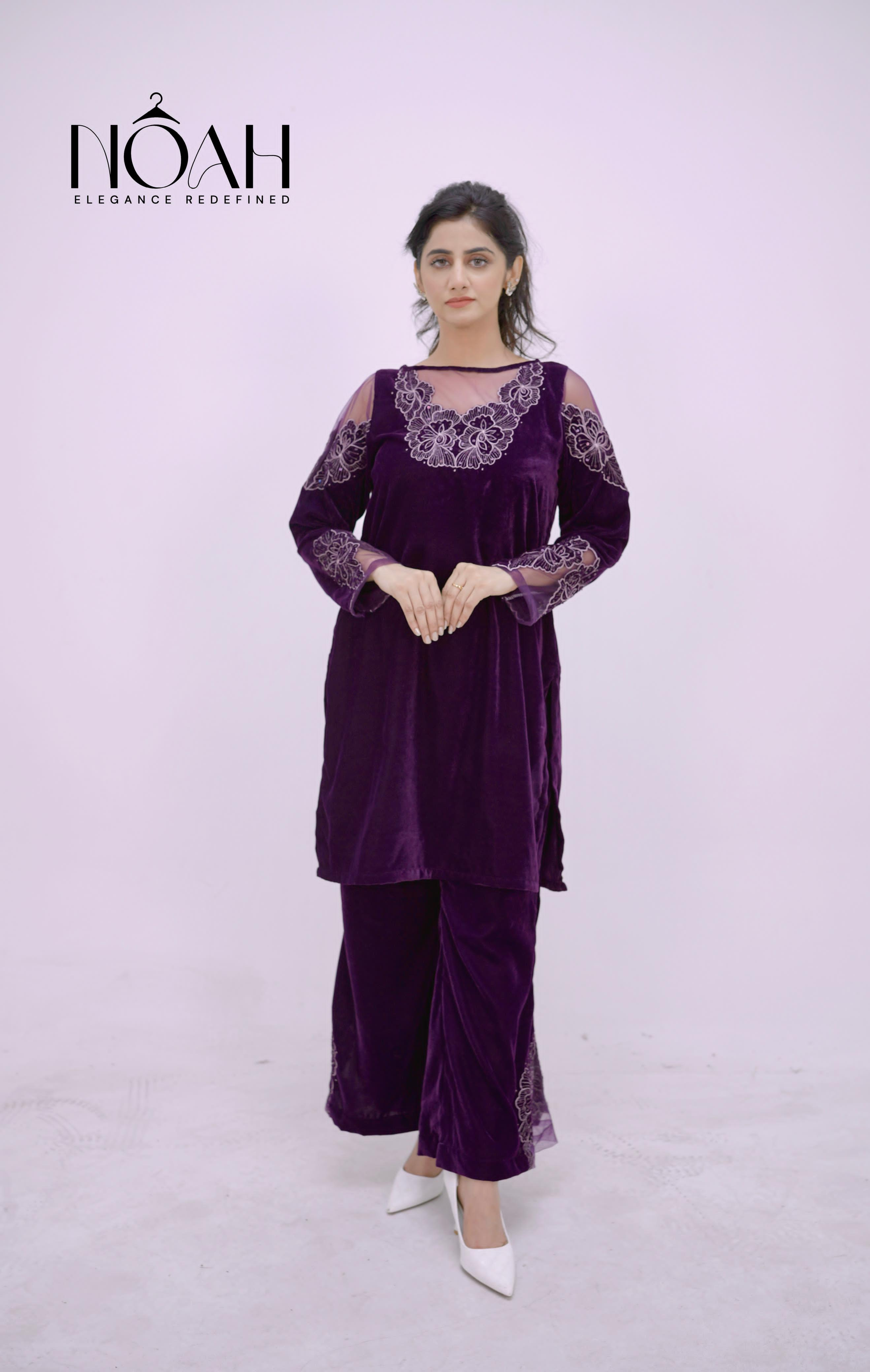 2 pc- Embroided Velvet Suit