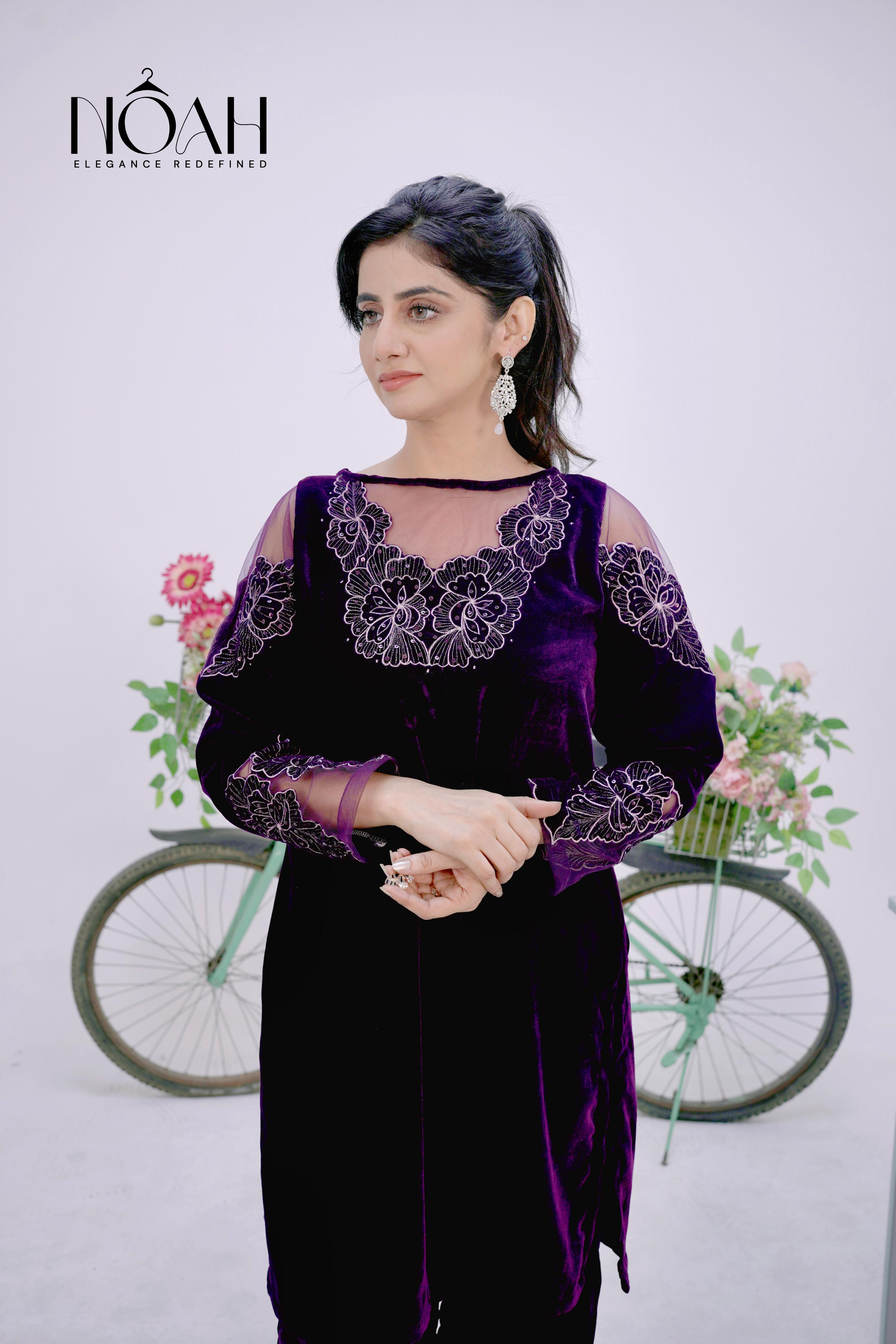 2 pc- Embroided Velvet Suit