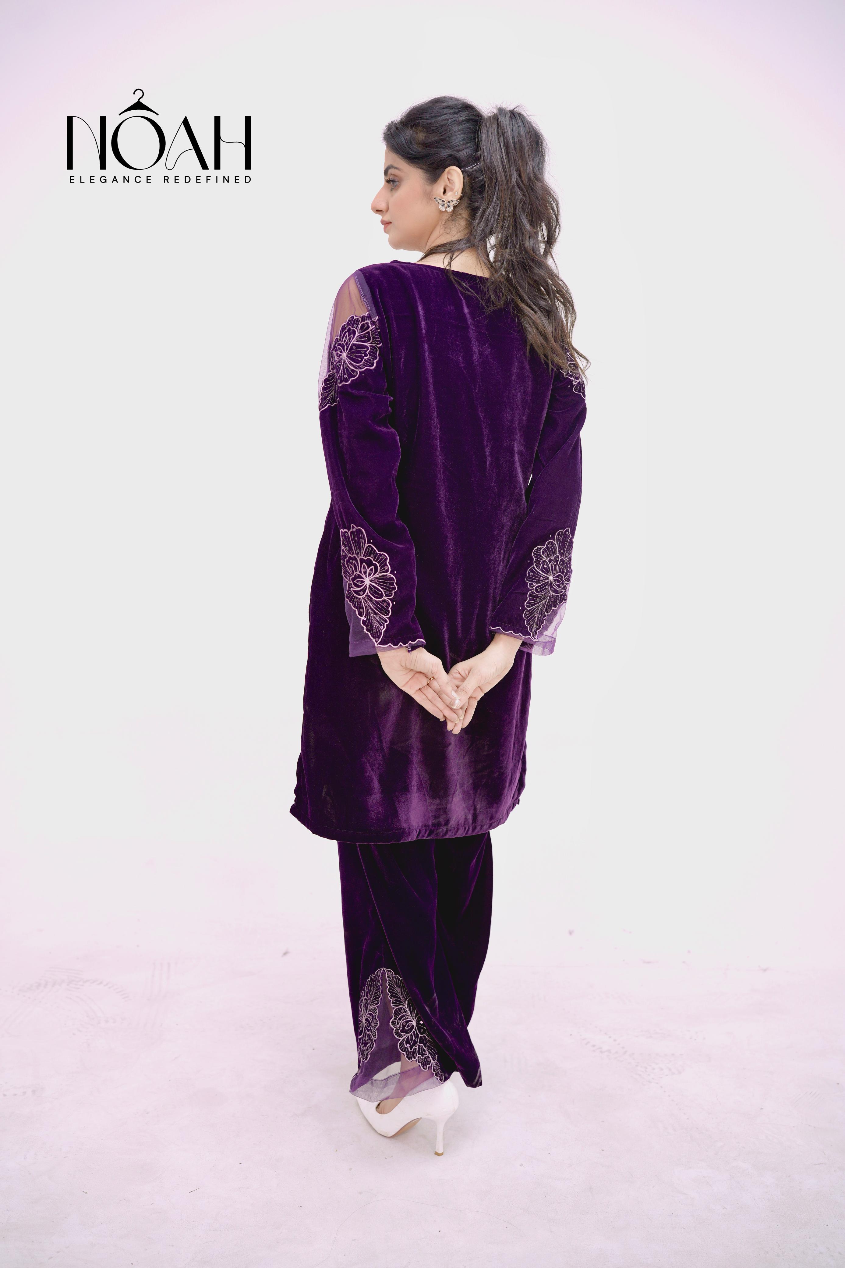 2 pc- Embroided Velvet Suit